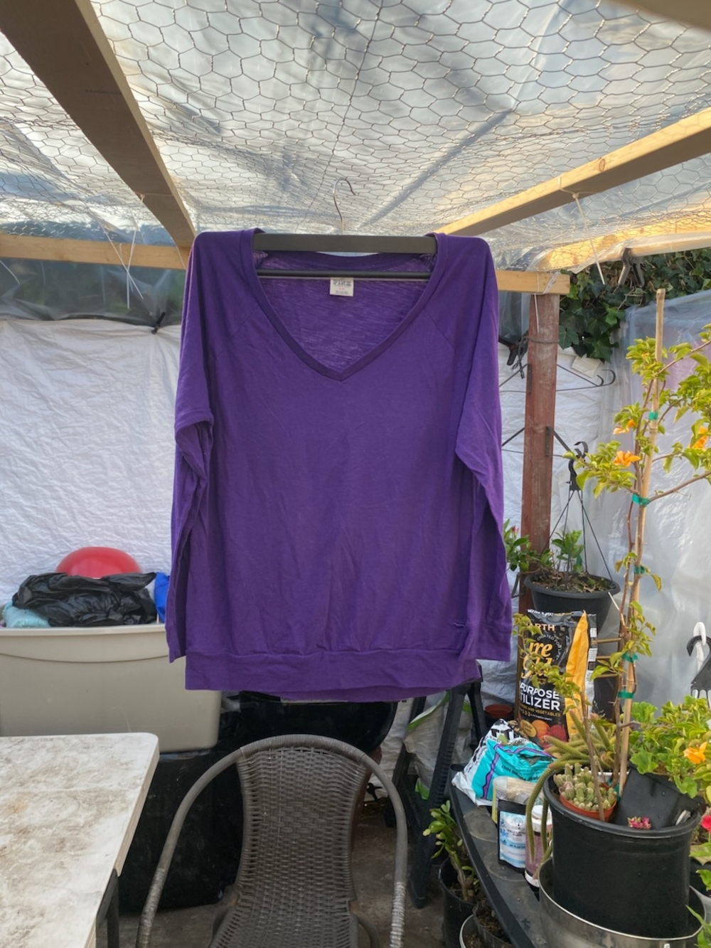 PINK Victoria's Secret Deep Purple V-Neck Long Sleeve Top